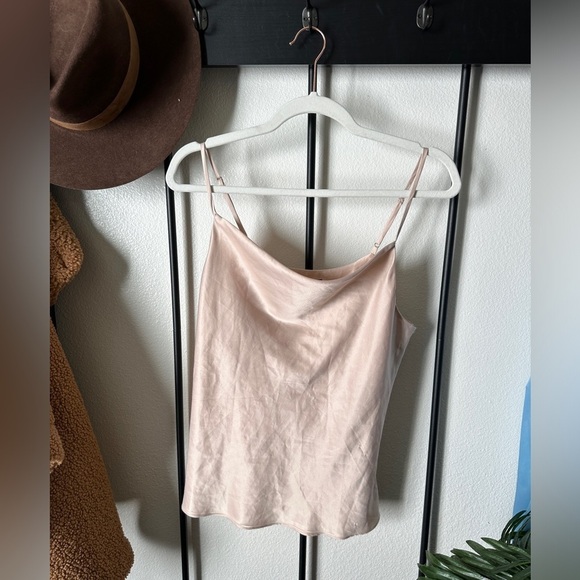 Tops - Boutique OLM baby pink silky draped neckline spaghetti strap tank top y2k shirt